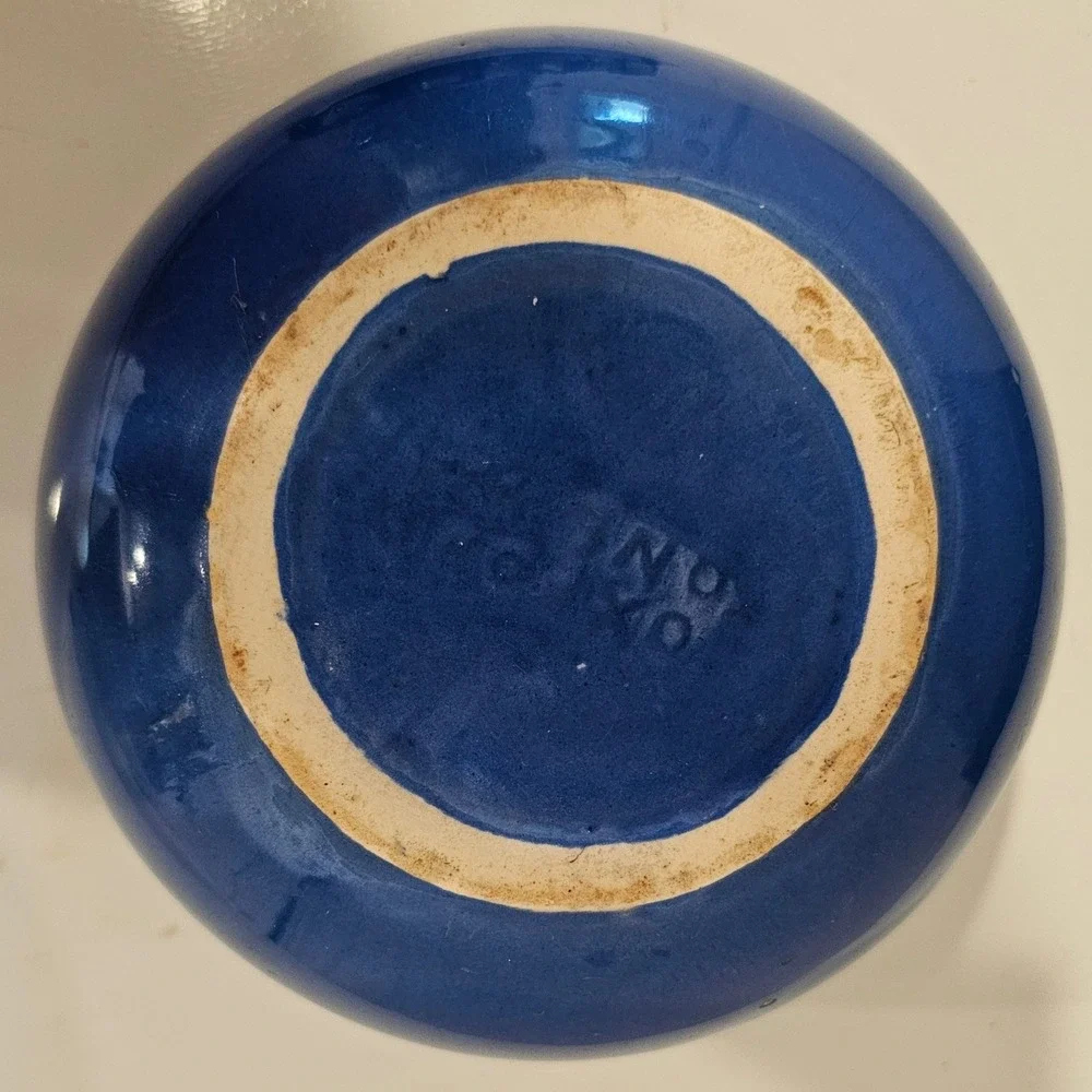 Vintage Oxford Stoneware Cobalt Blue Mixing Bowl 7 Inch Ribbed Farmhouse